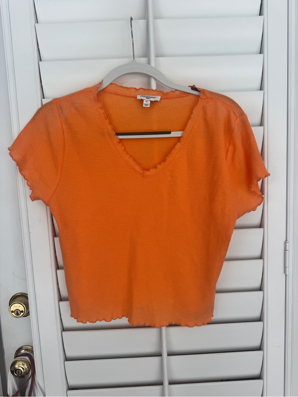 Freshman Orange V-Neck Ribbed Crop Top